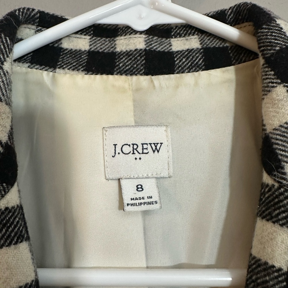 J CREW BLACK IVORY BUFFALO CHECK WOOL BLEND ONE BUTTON BLAZER JACKET SZ 8 - Picture 6 of 10